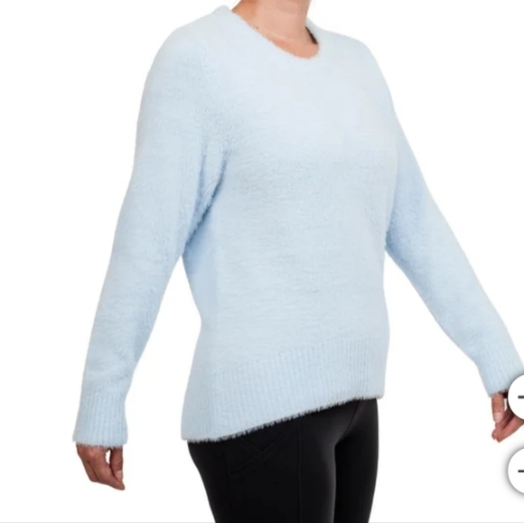 Bleu Gray Eyelash Sweater Women's Small Blue Solid Cozy Crewneck Top - Picture 11 of 13